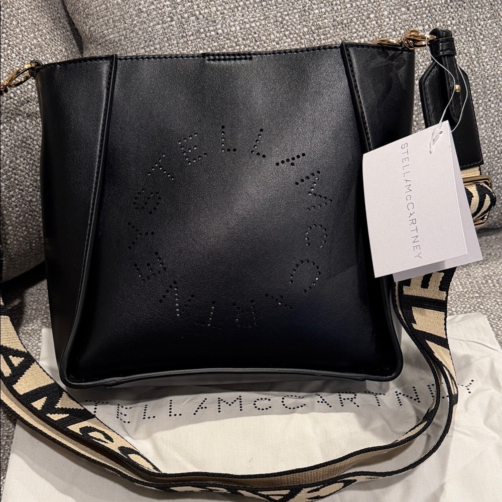Stella McCartney Mini Crossbody Adjustable Strap Logo Accent Black Women's Bag
